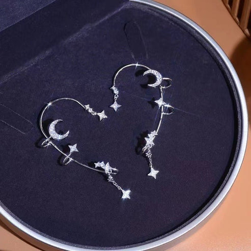 “Moon & Star Clip-On Earrings – No Piercing, K-Style”