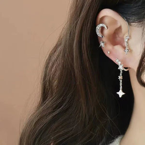 “Moon & Star Clip-On Earrings – No Piercing, K-Style”