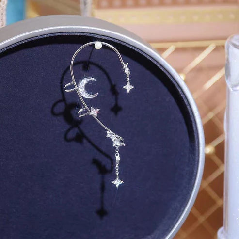 “Moon & Star Clip-On Earrings – No Piercing, K-Style”